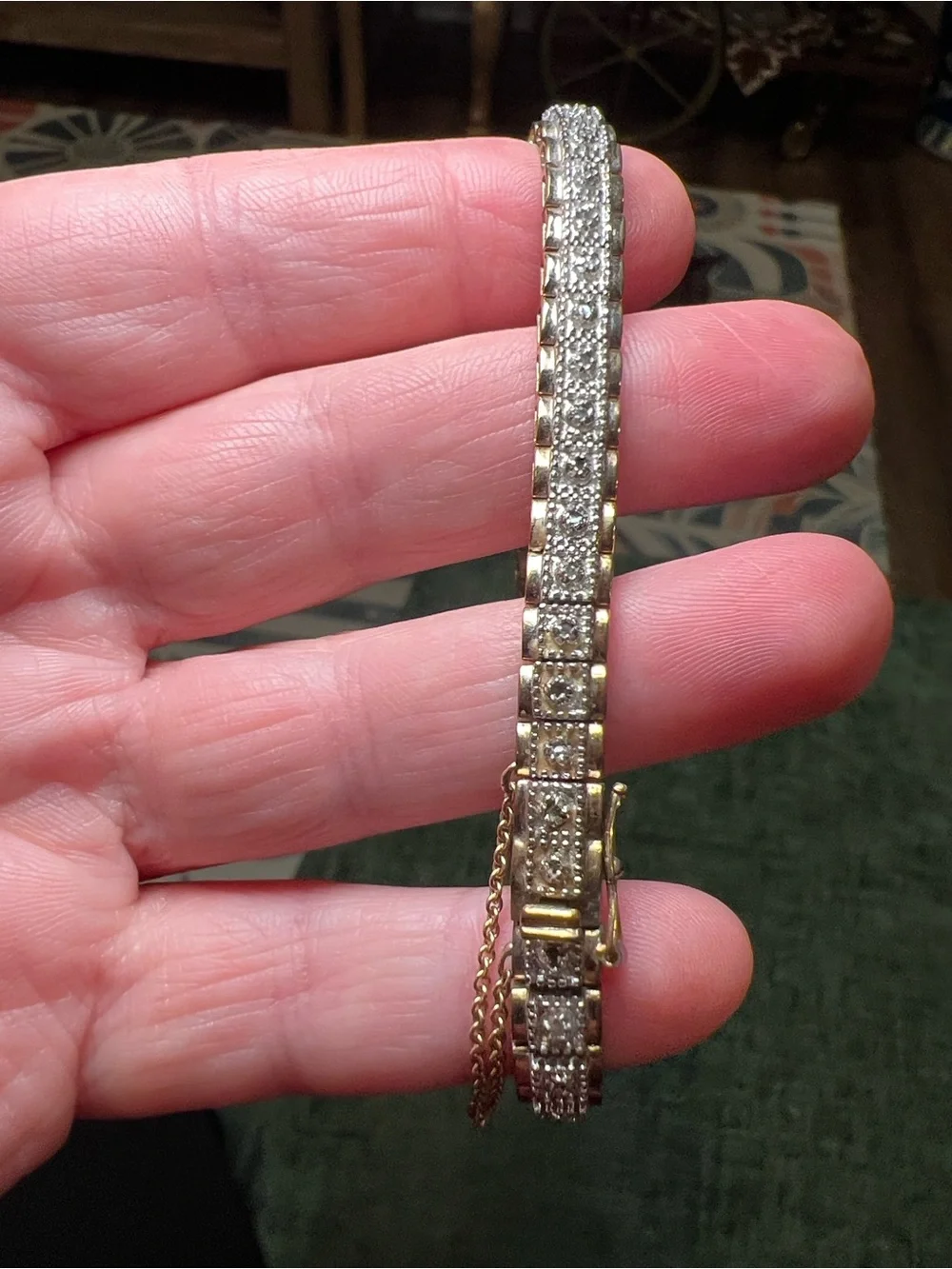Vintage .5ct Diamond Gold Plated Sterling Silver Tennis Bracelet Safety Chain